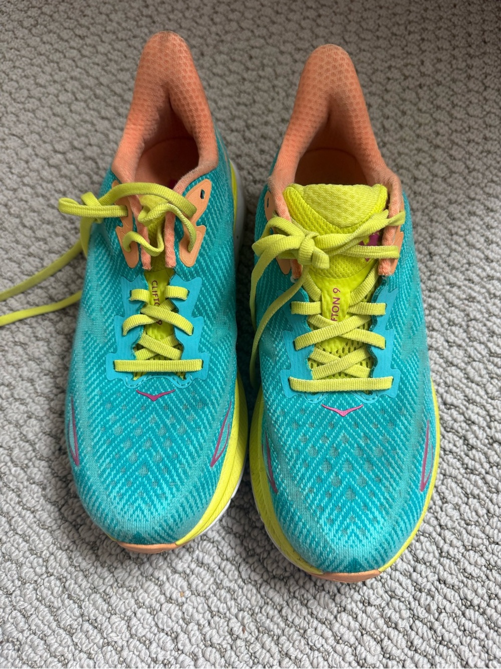 HOKA One One Running Shoes - blue, orange, yellow